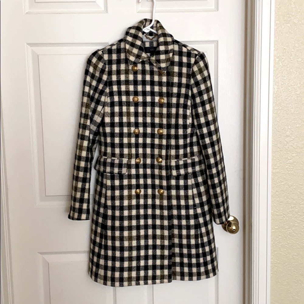 NWOT J. Crew Double breasted B&W plaid coat